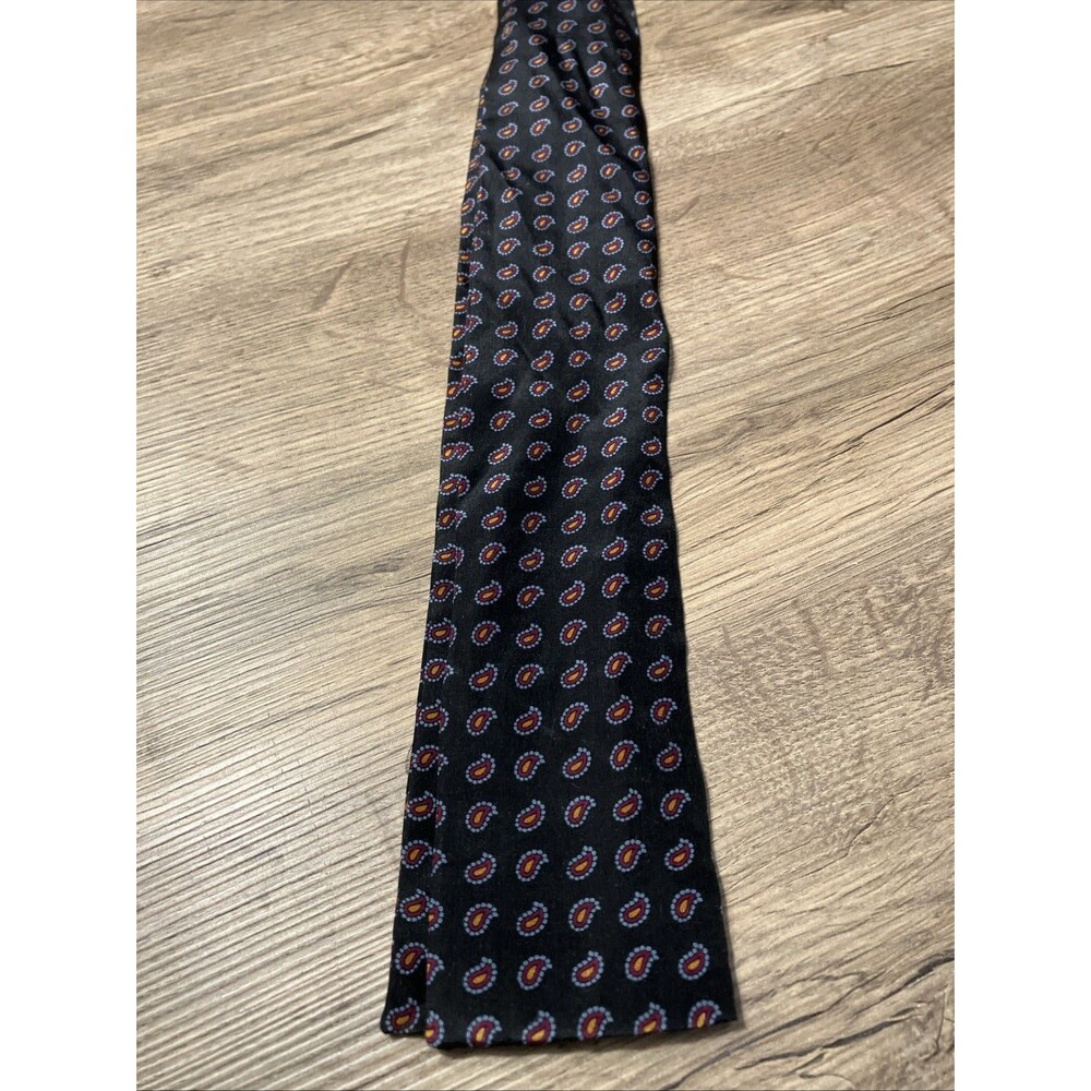 Vintage Specialty House All Silk Skinny Scarf - Black Paisley Excellent